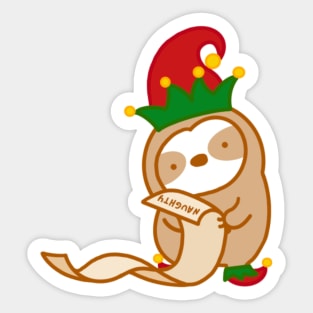 Cute Christmas Naughty Elf Sloth Sticker